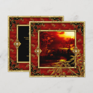 Invitation Fête d'anniversaire 40 ans Vue asiatique Or Bambou