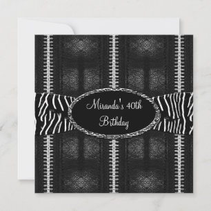 Invitation Fête d'anniversaire 40 ans Zèbre Noir Blanc Fermet