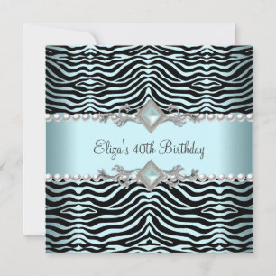 Invitation Fête d'anniversaire 40 ans Zèbre Turquoise Bleu Bl