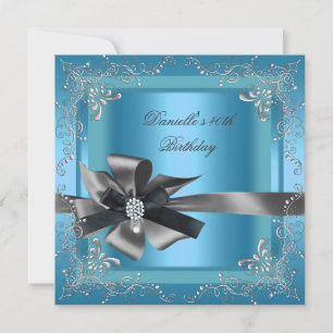 Invitation Fête d'anniversaire 40e Blue Silver Black Grey