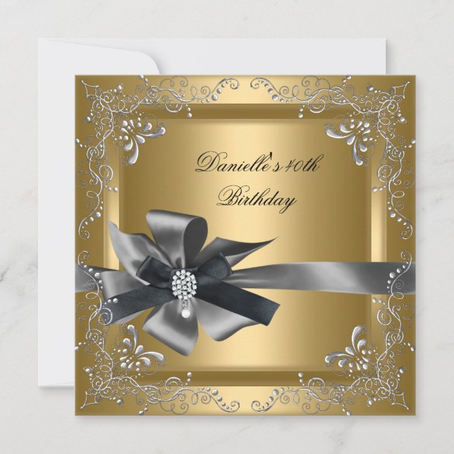 Invitation Fête d'anniversaire 40e Gold Silver Black Grey (Devant)