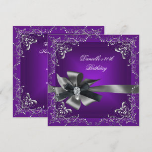 Invitation Fête d'anniversaire 40e Purple Silver Black Grey