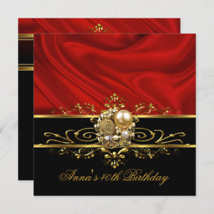 Invitation Fête d'anniversaire 40e Rouge Silk Gold Black Stri