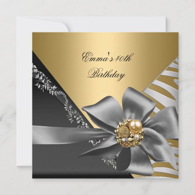 Invitation Fête d'anniversaire 40e Zebra Gold Black Silver Gr (Devant)
