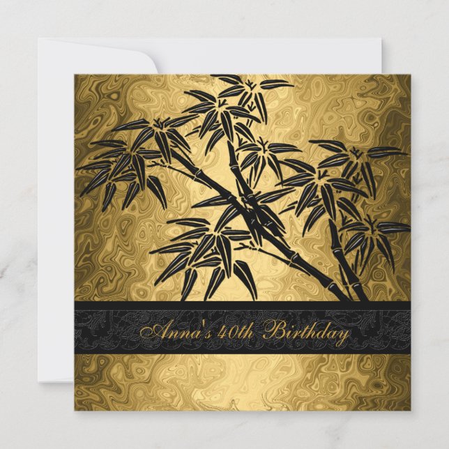 Invitation Fête d'anniversaire 40ème Asiatique Gold Bamboo Bl (Devant)