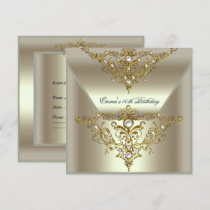 Invitation Fête d'anniversaire 40th Gold Mint Crème Pearl