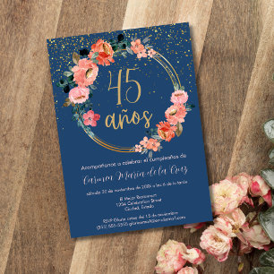 Invitation Fête d'anniversaire 45 ans Floral Chic Élégant Esp