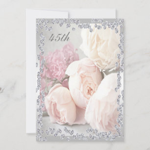 Invitation Fête d'anniversaire 45 ans Romantic Roses & Diamon