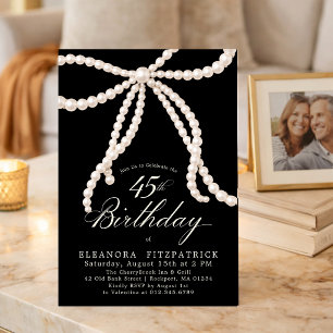 Invitation Fête d'anniversaire 45 ans Ruban perlé Coquette No