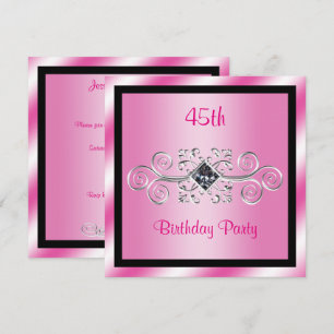 Invitation Fête d'anniversaire 45 ans Silver Swirls & Diamond