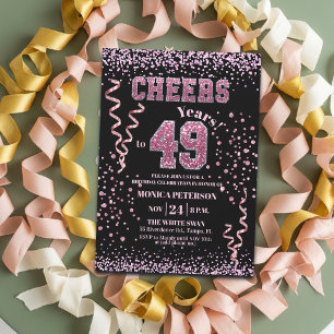 Invitation Fête d'anniversaire 49 ans Strass Rose Pailletés
