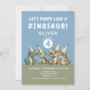 Invitation Fête d'anniversaire 4 ans de dinosaure mignon