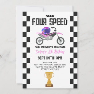 Invitation Fête d'anniversaire 4 ans de moto cross pour fille