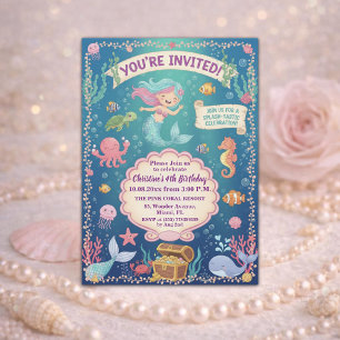 Invitation Fête d'anniversaire 4 ans de sirène sous la mer ro