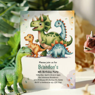 Invitation Fête d'anniversaire 4 ans dinosaure pour enfants m
