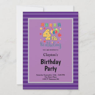 Invitation Fête d'anniversaire 4 ans encadrée de bandes viole