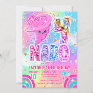 Invitation Fête d'anniversaire 4 ans Four Nado Rainbow Glitte