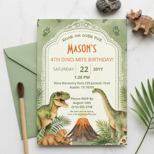 Invitation Fête d'anniversaire 4 ans garçon Dino-Mite Dinosau