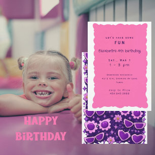Invitation Fête d'anniversaire 4 ans II violet et rose capric