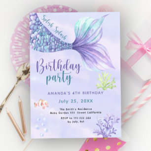 Invitation Fête d'anniversaire 4 ans Sirène sous la mer Sirèn