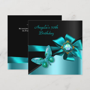 Invitation Fête d'anniversaire 50 50 ans Teal Bleu Papillon