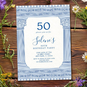 Invitation Fête d'anniversaire 50 ans avec temple grec de cou