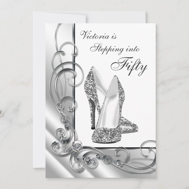 Invitation Fête d'anniversaire 50 ans Black and Silver Steppi (Devant)
