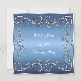 Invitation Fête d'anniversaire 50 ans Bleu Argent