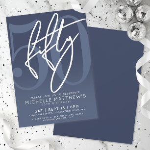 Invitation Fête d'anniversaire 50 ans bleu marine