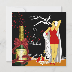 Invitation Fête d'anniversaire 50 ans Diva rétro Art déco Rou