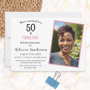 Invitation Fête d'anniversaire 50 ans et Fabuleuse Rose