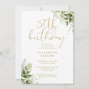 Invitation Fête d'anniversaire 50 ans Floral Greenery