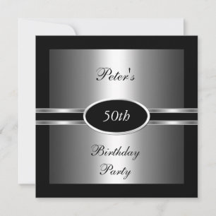 Invitation Fête d'anniversaire 50 ans Noir Argent