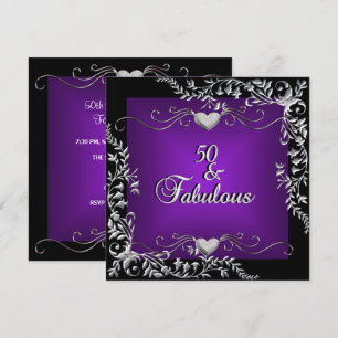 Invitation Fête d'anniversaire 50 ans Noir Violet Profond Lum