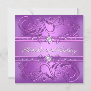 Invitation Fête d'anniversaire 50 ans Purple Pink Pearl Jewel