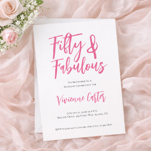 Invitation Fête d'anniversaire 50 ans rose moderne et fabuleu