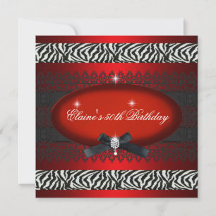 Invitation Fête d'anniversaire 50 ans Rouge Blanc Noir Zèbre