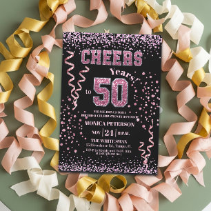 Invitation Fête d'anniversaire 50 ans Strass Rose Pailletés