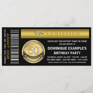 Invitation fête d'anniversaire 50 ans Ticket Or