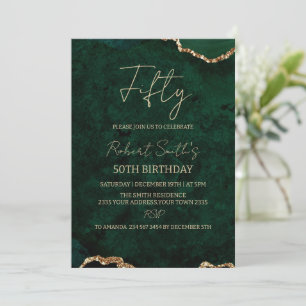Invitation Fête d'anniversaire 50 ans Vert Agate et Or