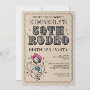 Invitation Fête d'anniversaire 50 ans Vintage Retro Cowgirl W