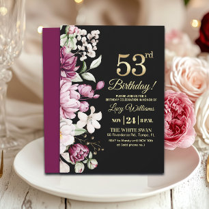 Invitation Fête d'anniversaire 53 Élégante Florale Or