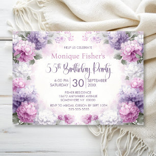 Invitation Fête d'anniversaire 55 ans aux fleurs violettes et