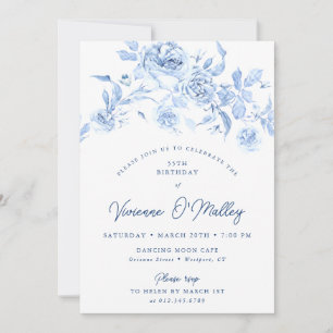 Invitation Fête d'anniversaire 55 ans Dusty Blue Florale