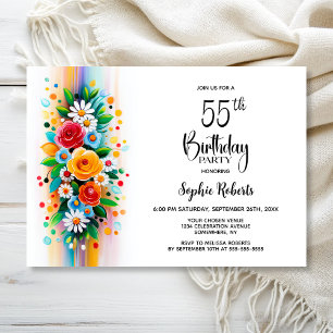 Invitation Fête d'anniversaire 55 ans florale colorée