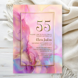 Invitation Fête d'anniversaire 55 ans rose et or