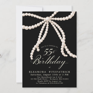 Invitation Fête d'anniversaire 55 ans Ruban perlé Coquette No
