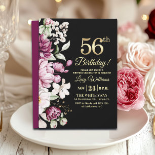 Invitation Fête d'anniversaire 56 Élégante Florale Or