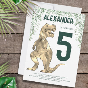Invitation Fête d'anniversaire 5 ans Dinosaure T-Rex