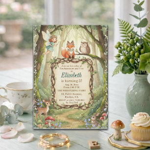 Invitation Fête d'anniversaire 5 ans Fée Animaux de la Forêt